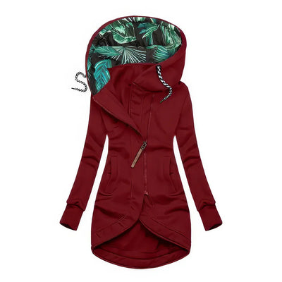 Carolin | Jacke in mittlerer Länge mit botanisch bedruckter Kapuze