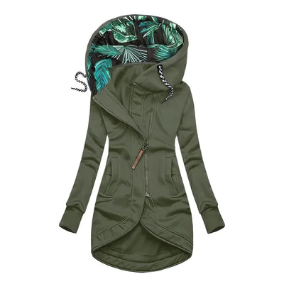 Carolin | Jacke in mittlerer Länge mit botanisch bedruckter Kapuze
