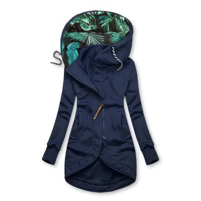 Carolin | Jacke in mittlerer Länge mit botanisch bedruckter Kapuze