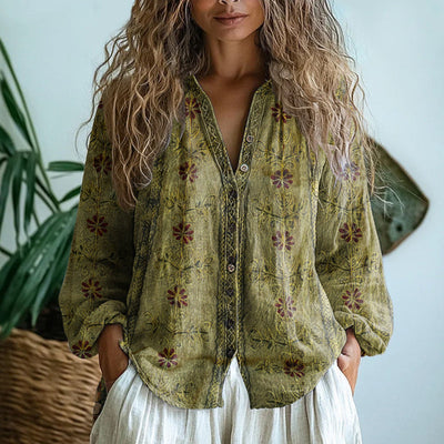 Juna | Vintage-Bluse mit Blatt- und Blumenmuster