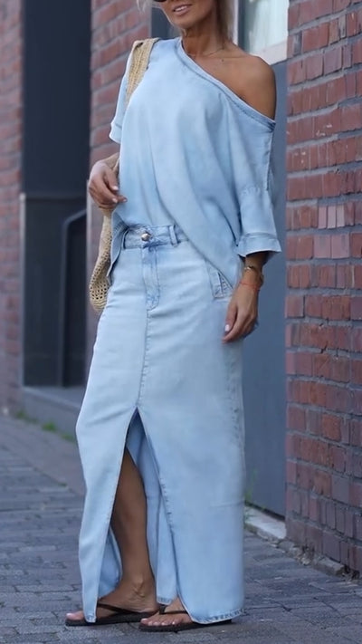 Clara | Zweiteiliges Set mit schulterfreiem Top und Maxirock