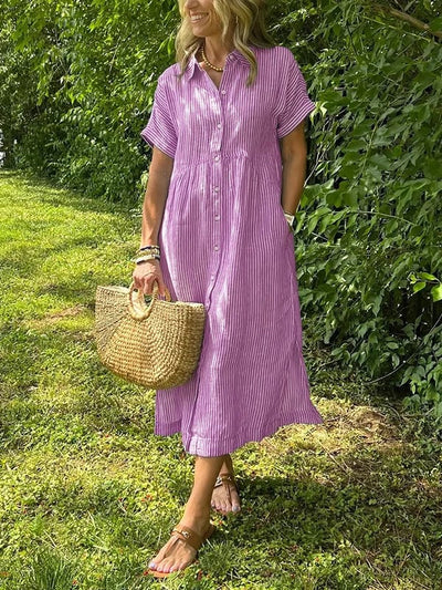Theresa | Midi-Hemdblusenkleid in Streifen mit Knopfleiste