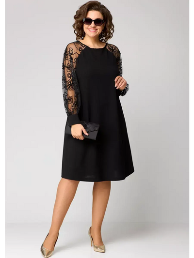 Emma | Midikleid in A-Linie mit bestickten transparenten Ärmeln