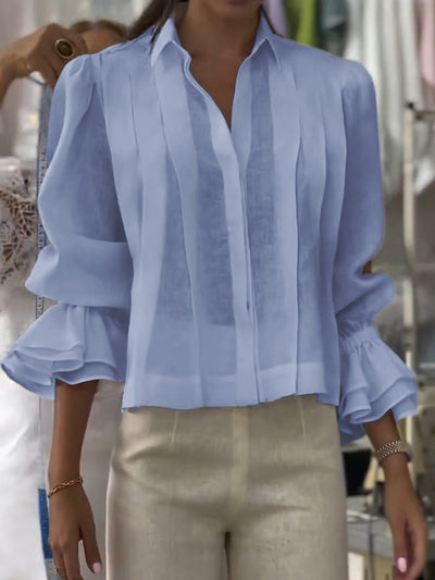 Riva | Baumwollbluse mit Plissees und Volantärmeln
