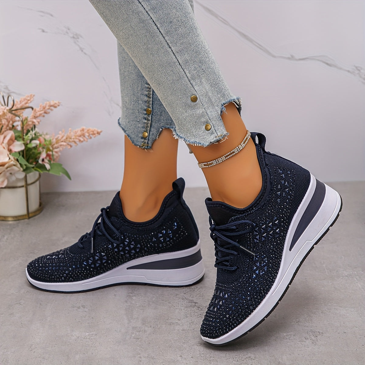 Svenja | Damen-Plateau-Sneaker mit Strasssteinen