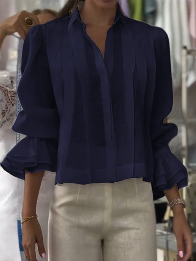 Riva | Baumwollbluse mit Plissees und Volantärmeln