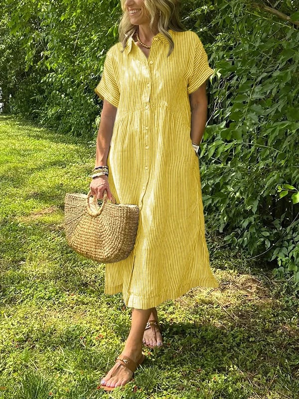 Theresa | Midi-Hemdblusenkleid in Streifen mit Knopfleiste