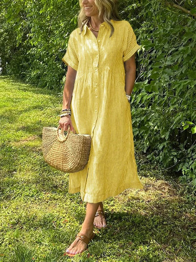 Theresa | Midi-Hemdblusenkleid in Streifen mit Knopfleiste