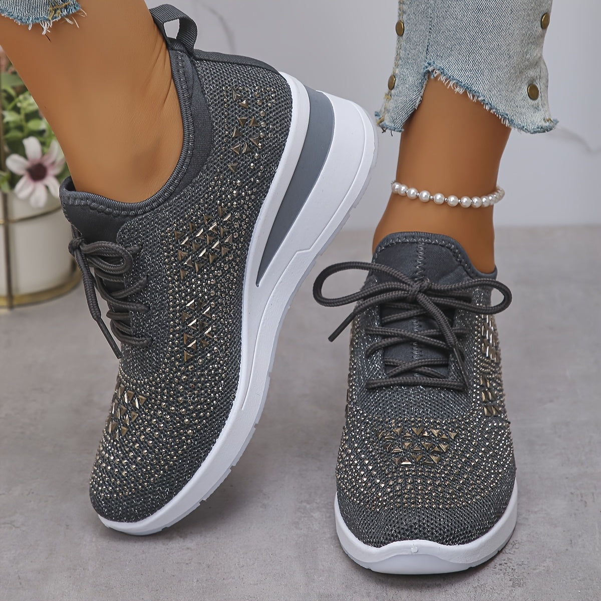 Svenja | Damen-Plateau-Sneaker mit Strasssteinen
