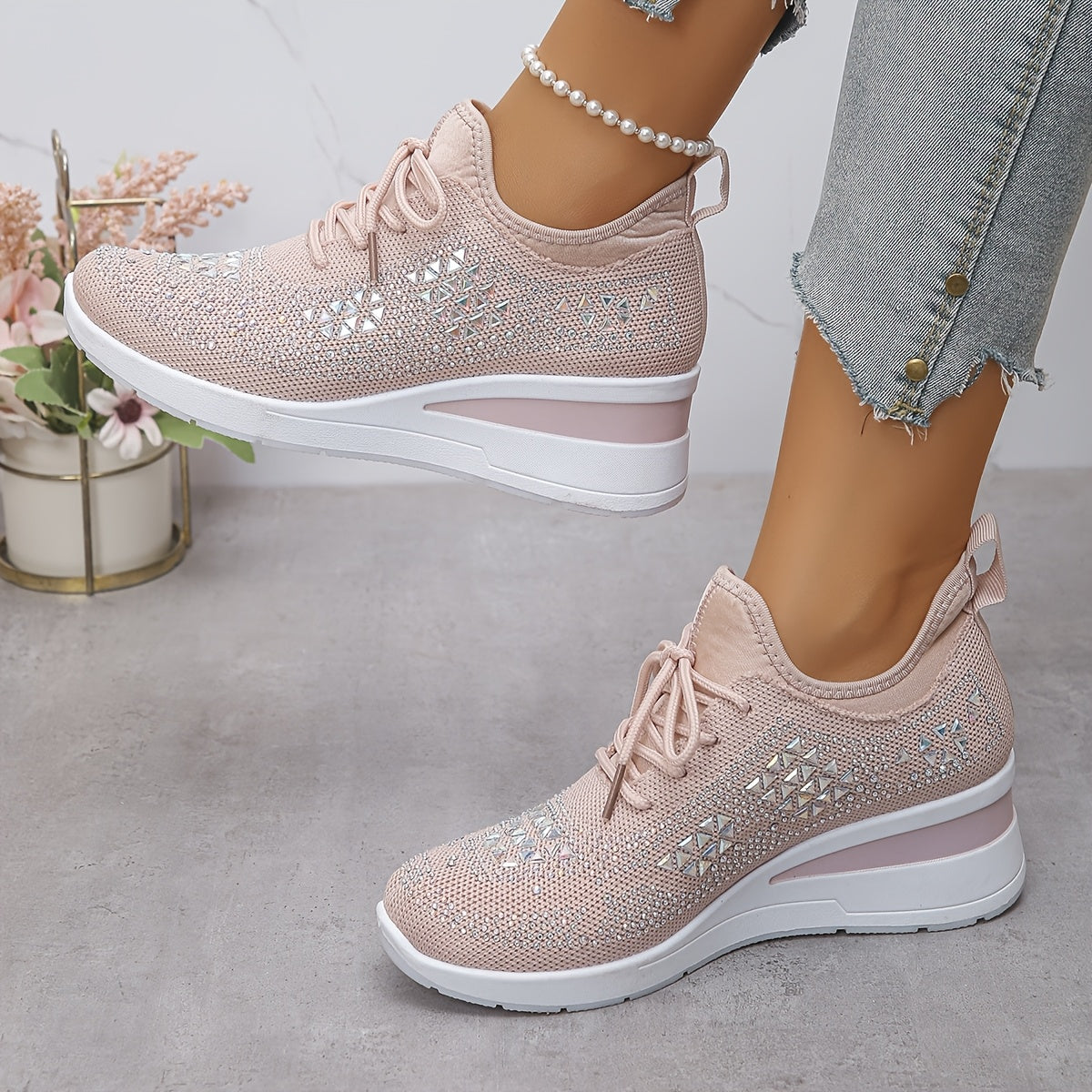 Svenja | Damen-Plateau-Sneaker mit Strasssteinen