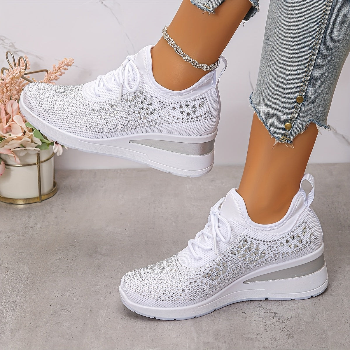 Svenja | Damen-Plateau-Sneaker mit Strasssteinen