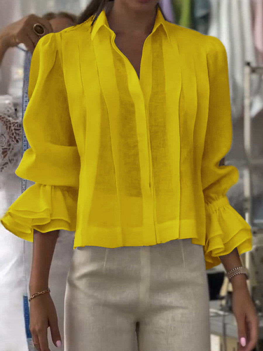 Riva | Baumwollbluse mit Plissees und Volantärmeln