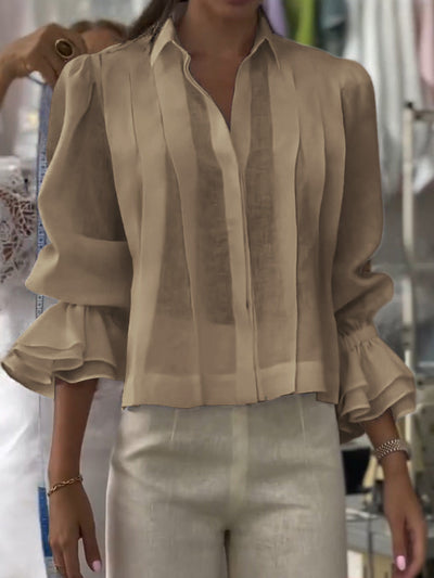 Riva | Baumwollbluse mit Plissees und Volantärmeln