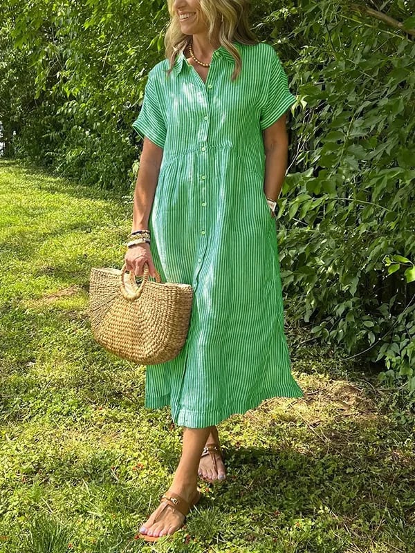Theresa | Midi-Hemdblusenkleid in Streifen mit Knopfleiste