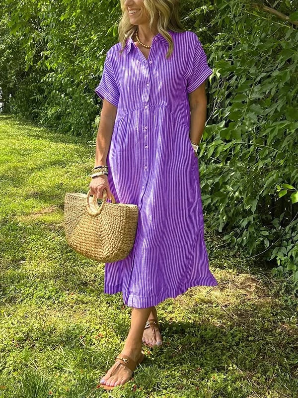 Theresa | Midi-Hemdblusenkleid in Streifen mit Knopfleiste