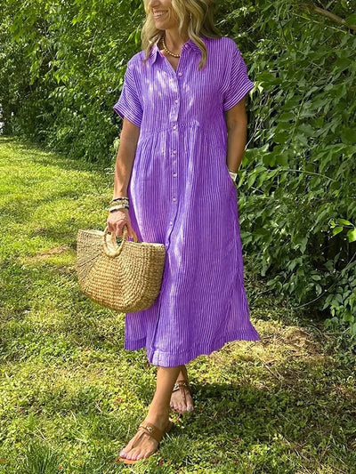 Theresa | Midi-Hemdblusenkleid in Streifen mit Knopfleiste