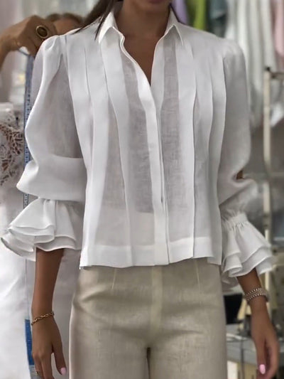 Riva | Baumwollbluse mit Plissees und Volantärmeln
