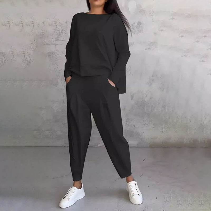 Amalia | Zweiteiler mit Langarmshirt und weitem Hosenbein