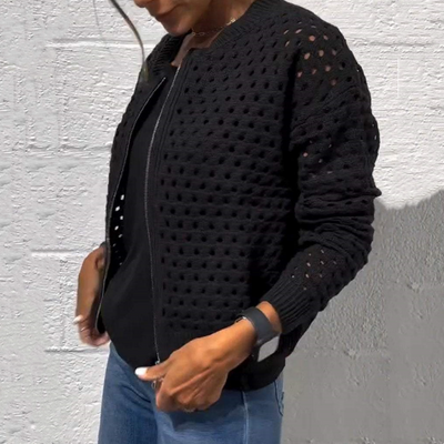 Yvonne | Zip-Up-Jacke mit gehäkelter Openwork-Struktur