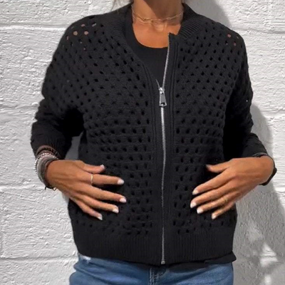 Yvonne | Zip-Up-Jacke mit gehäkelter Openwork-Struktur