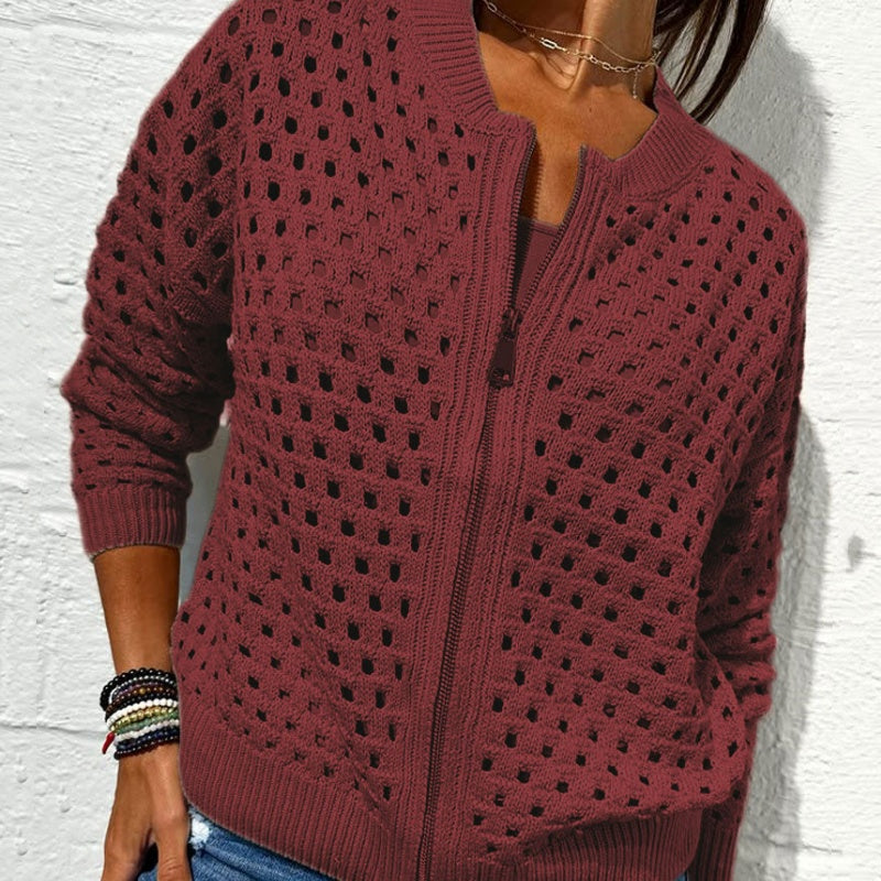 Yvonne | Zip-Up-Jacke mit gehäkelter Openwork-Struktur