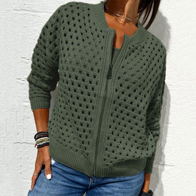 Yvonne | Zip-Up-Jacke mit gehäkelter Openwork-Struktur