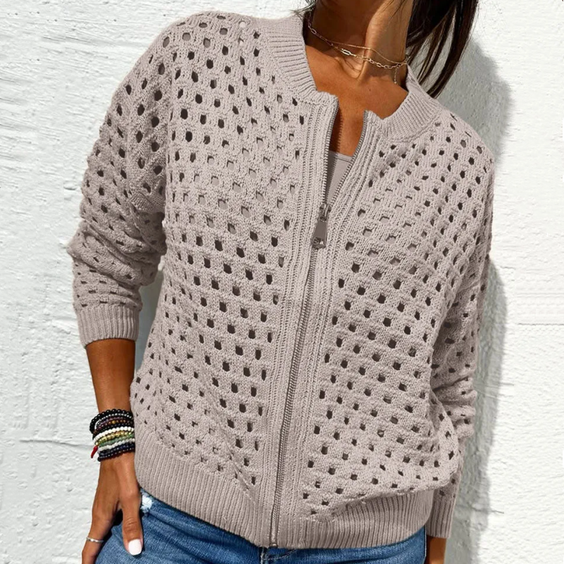 Yvonne | Zip-Up-Jacke mit gehäkelter Openwork-Struktur