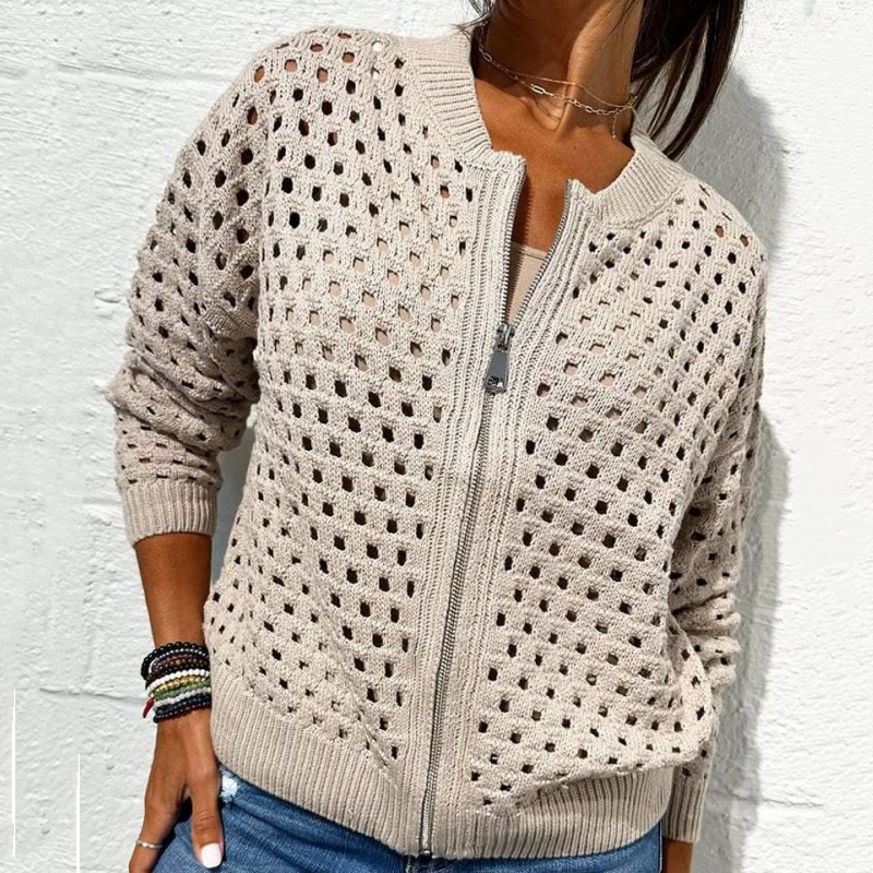 Yvonne | Zip-Up-Jacke mit gehäkelter Openwork-Struktur