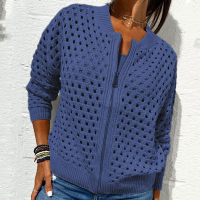 Yvonne | Zip-Up-Jacke mit gehäkelter Openwork-Struktur