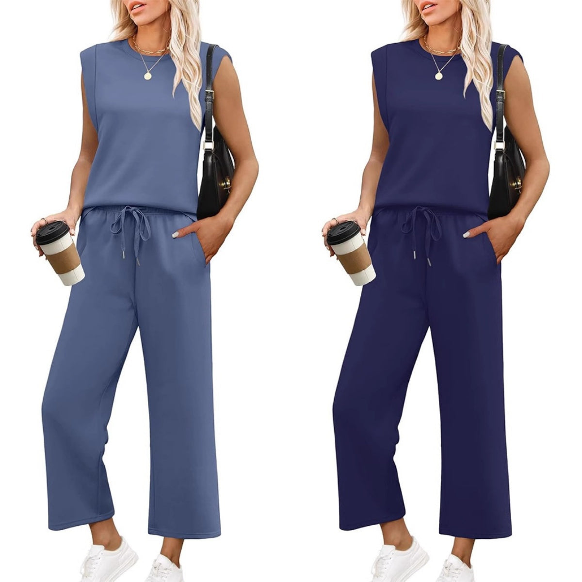Anneliese | Zweiteilige Hauskleidung mit ärmellosem Oberteil und Hose mit weitem Bein