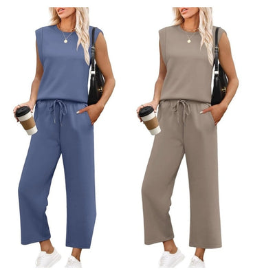 Anneliese | Zweiteilige Hauskleidung mit ärmellosem Oberteil und Hose mit weitem Bein